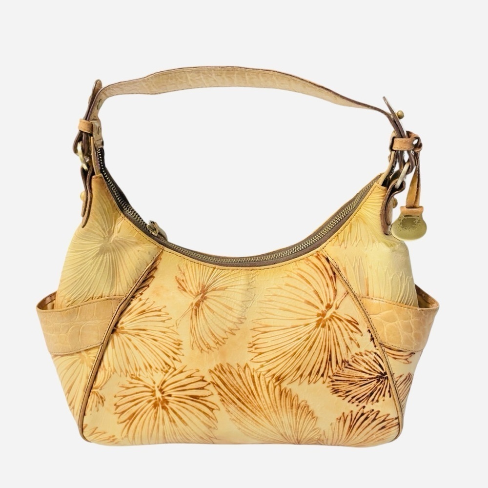 Brahmin Tan Tahiti Palm leaf and Crocodile embossed Shoulder Bag Rare Htf - Picture 6 of 14
